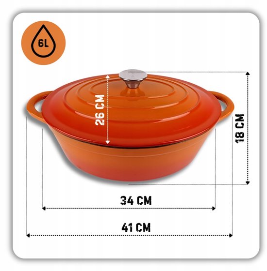 Hage - 3-Piece Kitchen Set - Baking Dish 3.5 L - Cast Iron Baking Mold with Enamel - Rectangular Roasting Pan for Oven - Meat, Pastries, and Casseroles - Sturdy Baking Dish with Handles - Even Heat Distribution - Orange