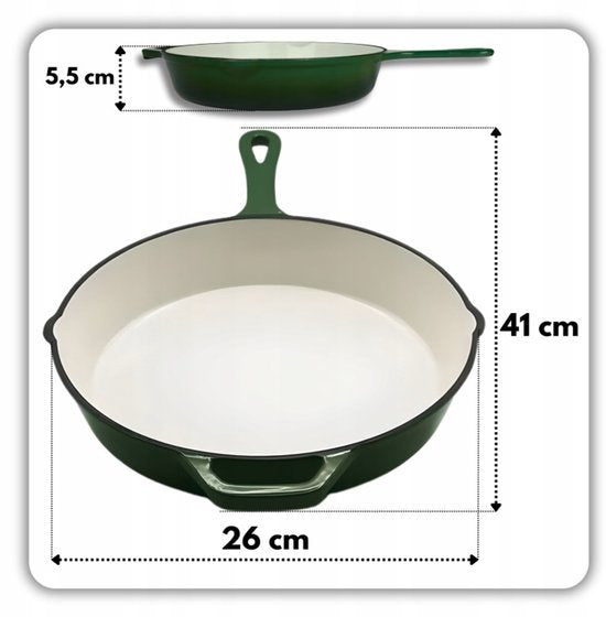 Hage - Cast Iron Frying Pan - Enameled Skillet with High Rim - Induction, Gas, Electric & Oven Safe - For Baking and Roasting - Even Heat Distribution - Ergonomic Handle - Ø26 cm - Bottle Green