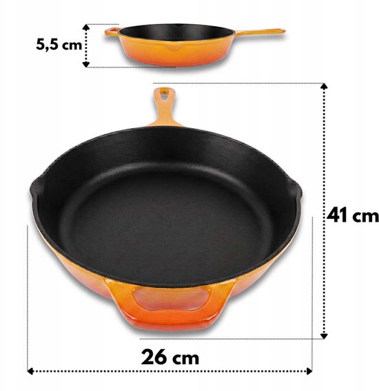 Hage - Set de casseroles - Set de cuisine - Set de casseroles en fonte - 3 pièces - Casserole de 4 L avec couvercle - Faitout de 6 L avec couvercle - Poêle de 26 cm - Fonte émaillée - Induction - Four - Jaune moutarde