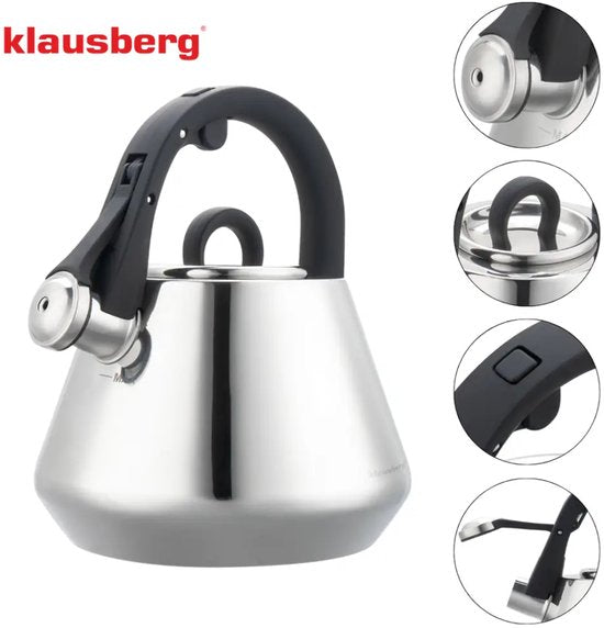 Klausberg 7947 - Bouilloire sifflante - 2,5 litres - Acier inoxydable - Argenté