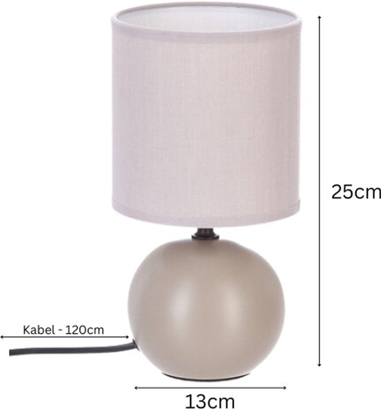 Timéo bol tafellamp / nachtlampje – set van 2, keramiek mat taupe, 25 cm – foto 4