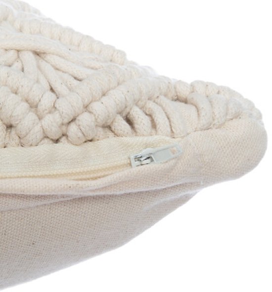 Bankkussen - Sierkussen - Macramé Kussen - Set van 2 - Zomer Kussens - voor Woonkamer & Slaapkamer - Boho Decoratief Kussenhoes - Vierkant - 40x40 cm - Beige