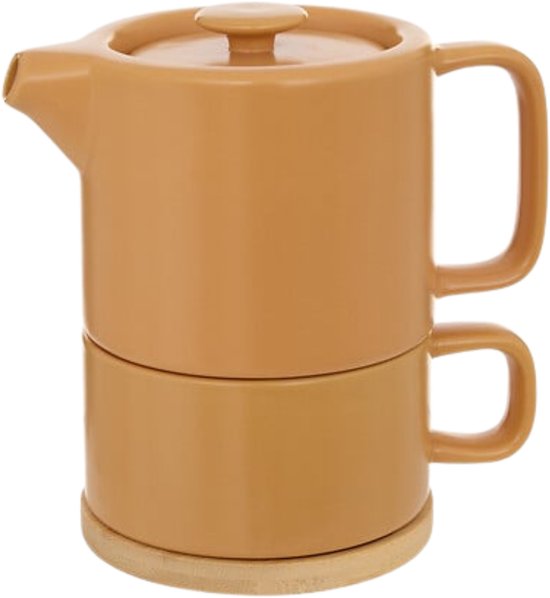 Secret de Gourmet theepot Penang in oker – keramiek met kopje, 0,6 liter