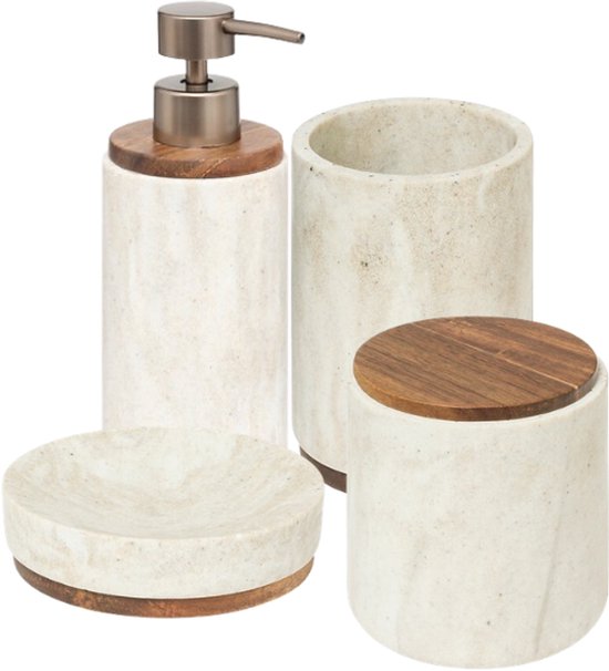 Côme badkamer accessoires set beige – 4-delig van polyresin