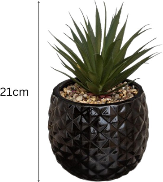 Plantes ananas artificielles en pot en céramique – Set de 2 – 21 cm – Noir