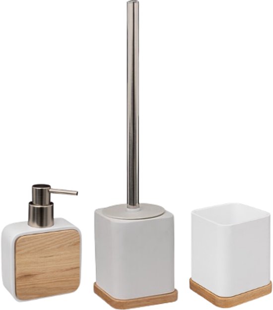 Natureo badkameraccessoires set wit – 3-delig, met zeepdispenser 300 ml