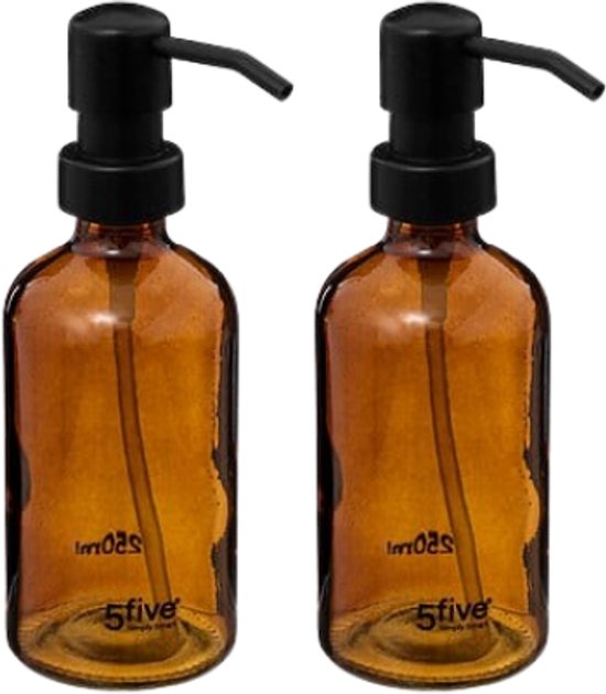 5Five glazen zeepdispenser, set van 2 – bruin glas, 250 ml, in displaybox