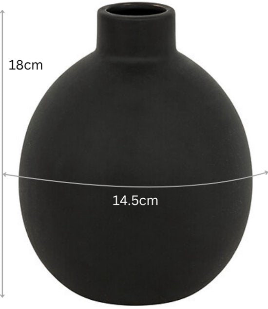 Vase en céramique - Vase à fleurs moderne - Vase décoratif - Vase design pour fleurs séchées et branches - Ø14,5 x 18 cm - Noir