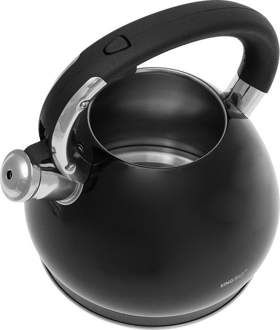 Kinghoff 1221 fluitketel zwart – rvs, 3,4 liter, geschikt voor inductie