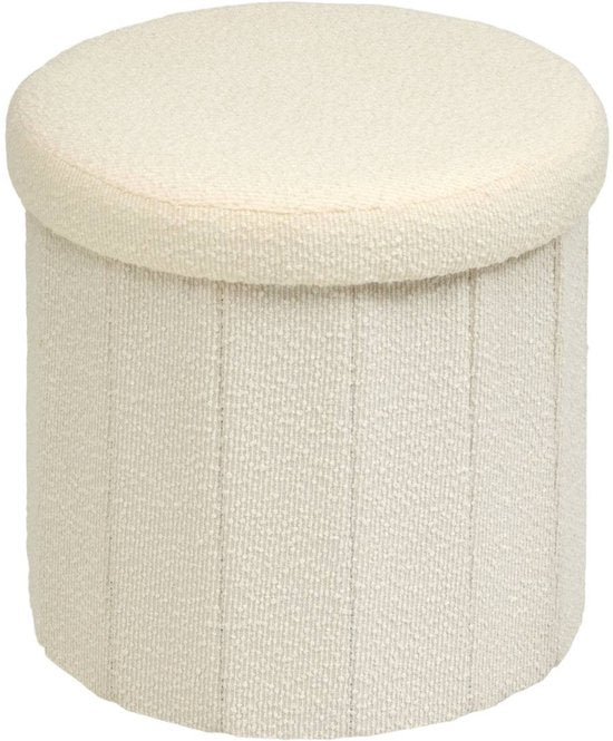 Atmosphera poef Fink opvouwbaar – bouclé, opbergruimte, Ø 38 cm, wit