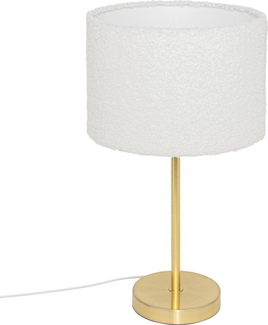 Atmosphera Tina tafellamp in bouclé met gouden voet – wit, 28 x 28 x 49 cm