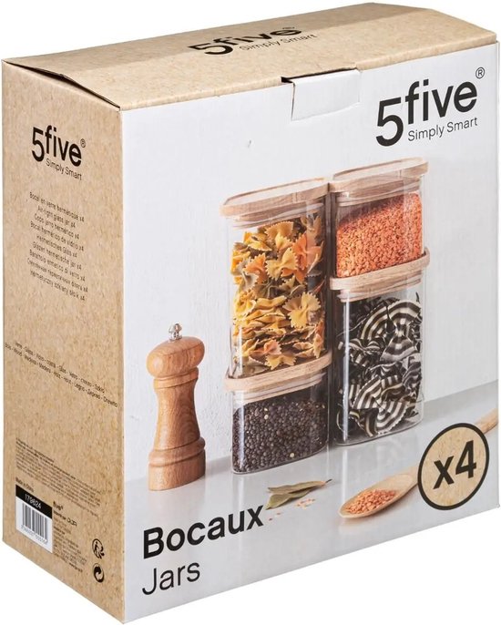 5Five voorraadpotten glas met houten deksel, set van 4 – 500 ml en 1000 ml – foto 3