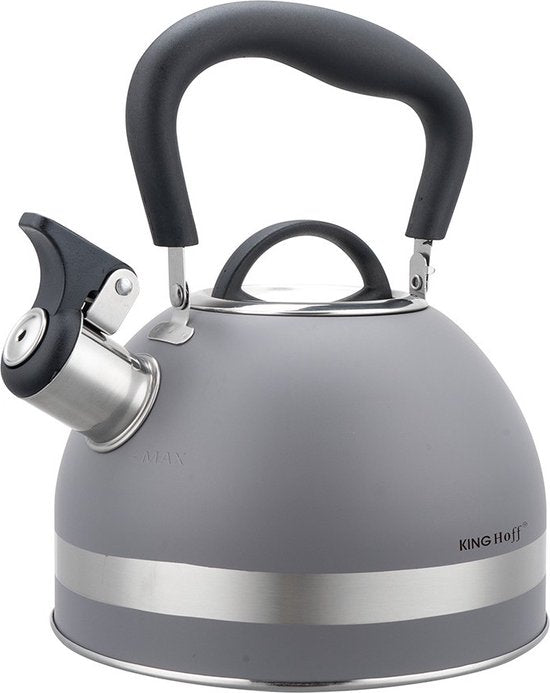 Kinghoff 1851 fluitketel RVS – 1,8 liter, grijs, ook voor inductie