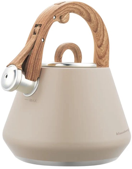 Klausberg 7950 fluitketel beige – RVS met houten handvat, 2,5 liter – foto 2