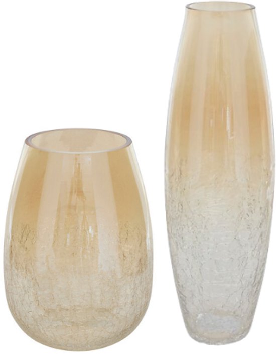 Atmosphera glazen vazen set van 2 – crackle glas, transparant, 25 en 39 cm