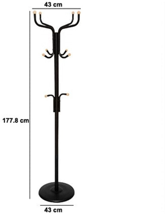 5Five staande kapstok in boomvorm – zwart metaal, 11 haken, 178 cm – foto 4