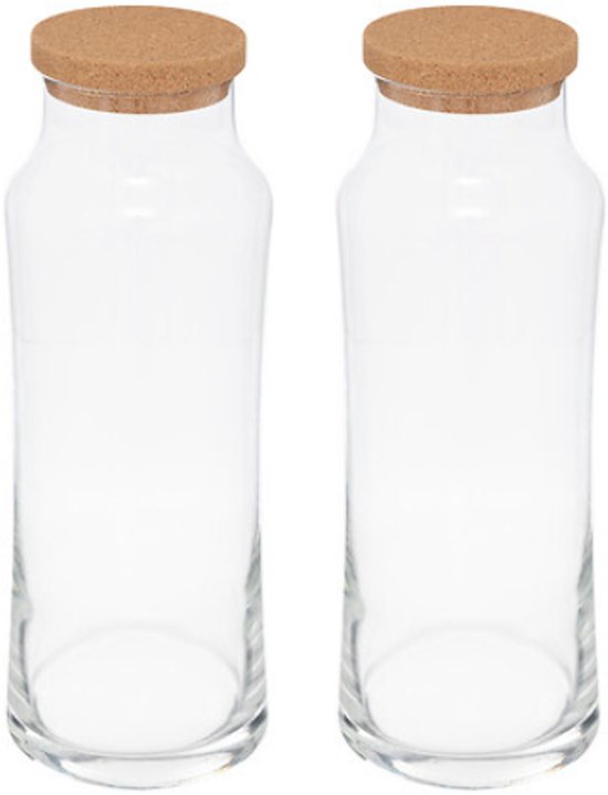Glazen waterkaraf 1 liter, set van 2 – slanke schenkkaraf van 25 cm hoog