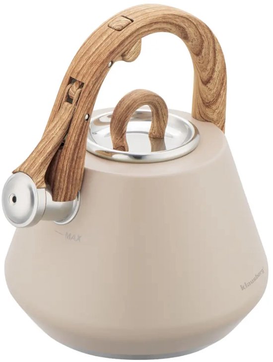 Klausberg 7950 fluitketel beige – RVS met houten handvat, 2,5 liter – foto 3