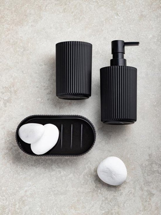 Homla Leon badkamer accessoires set – zeepdispenser en beker, zwart – foto 4