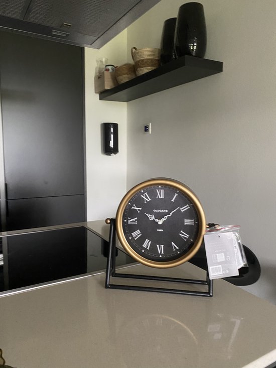 Atmosphera tafelklok Roma goud/zwart, 26 cm hoog, glas en metaal