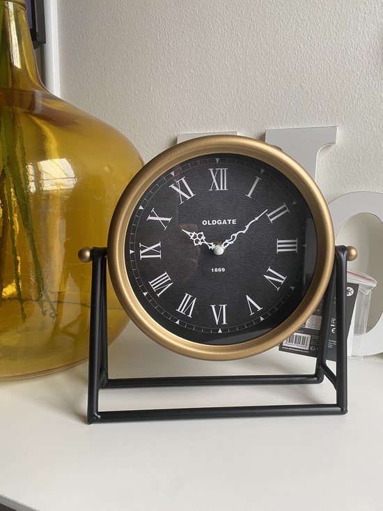 Atmosphera tafelklok Roma goud/zwart, 26 cm hoog, glas en metaal