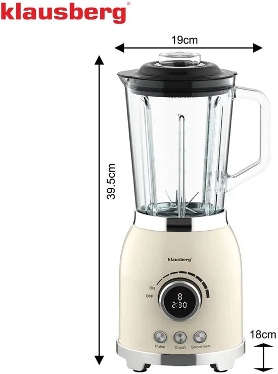 Klausberg glazen blender met ijscrusher – smoothie maker 1,5 L, 600 W, crème – foto 5