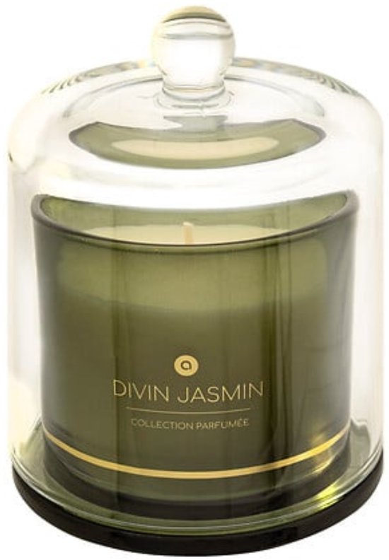 Atmosphera Ilae geurkaars jasmijn in glas met cloche – 240 g, groen