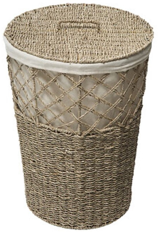 Rieten wasmand rond 41 liter – met katoenen waszak, Ø 38 x 55 cm, bruin