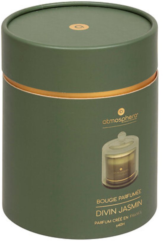 Atmosphera Ilae geurkaars jasmijn in glas met cloche – 240 g, groen – foto 2