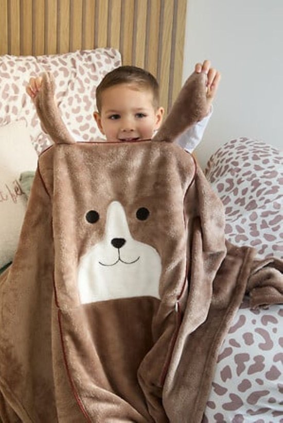 2-in-1 Plush Pillow and Blanket - With Zipper - Blanket & Pillow - For Kids - Dog Design - Polyester - 150 x 100 cm - Brown