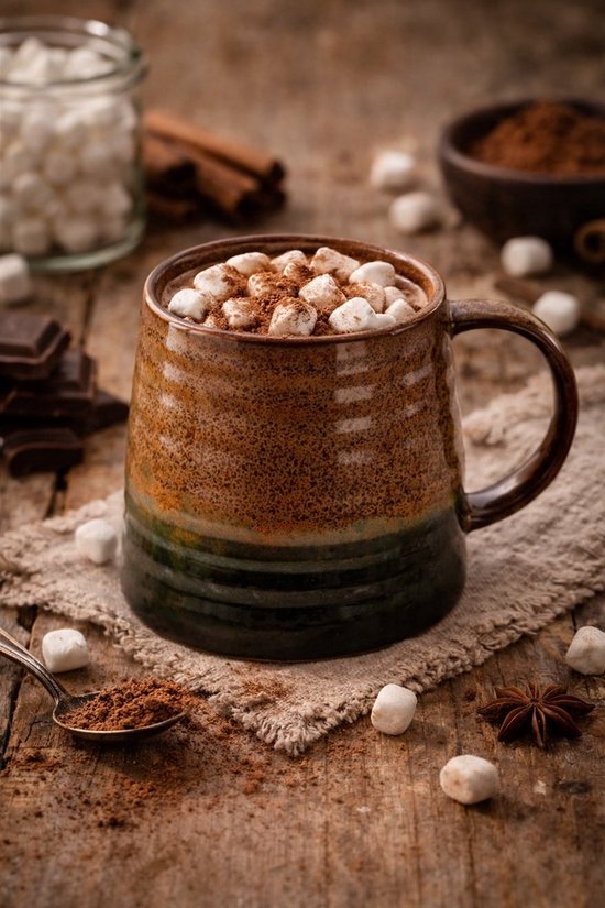 MPLCo Ombre Insta mok – set van 4 keramische koffiemokken, 400 ml, groen/bruin