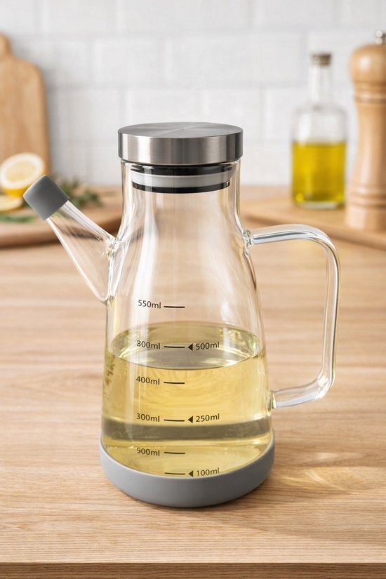 Glazen olie- en azijndispenser 550 ml – met schenktuit en maatverdeling