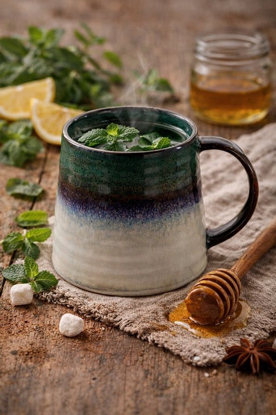 MPLCo Ombres koffiemok set van 2 – keramiek, 400 ml, groen-grijs – foto 3