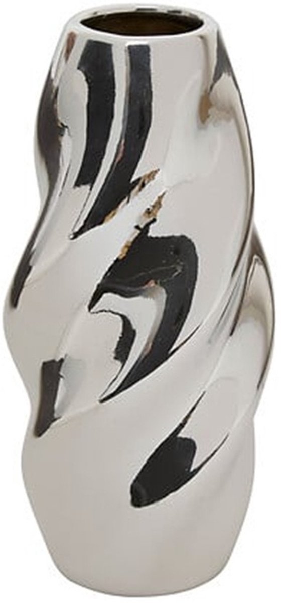 Atmosphera bloemenvaas Silver Sky – zilverkleurige vaas van keramiek, 21 cm