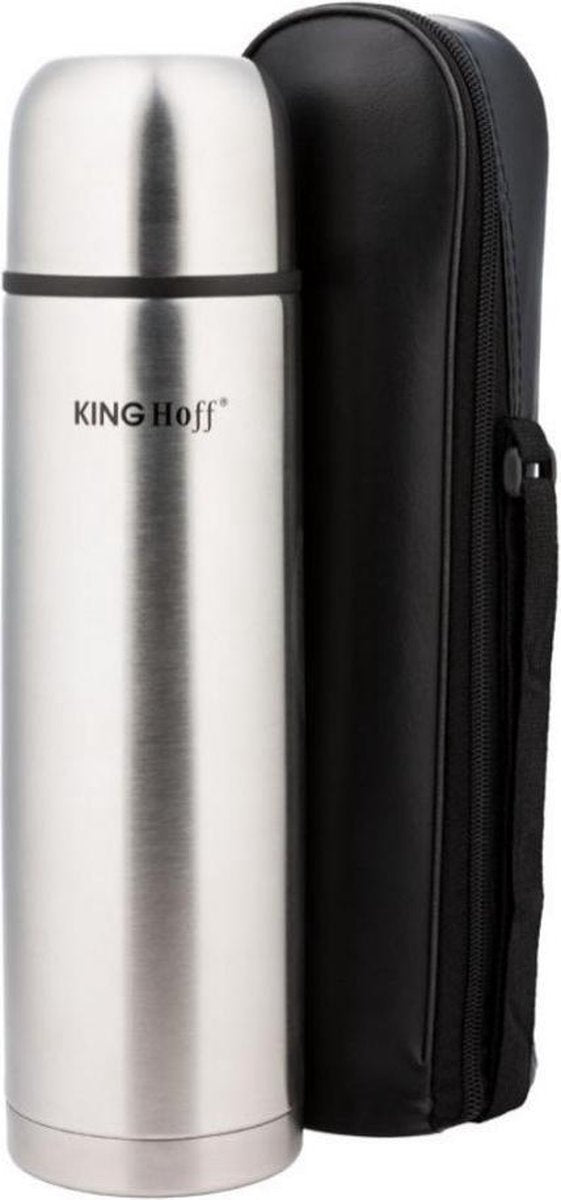 Kinghoff RVS thermosfles 500 ml – met klik-kliksluiting en zwarte hoes