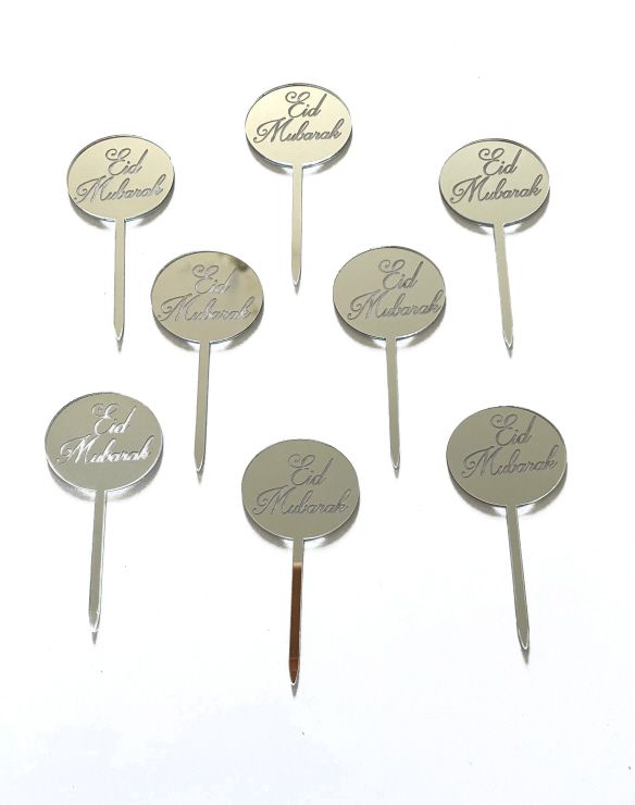 Cupcake prikkers cirkel zilver – Eid taartdecoratie, 8 stuks