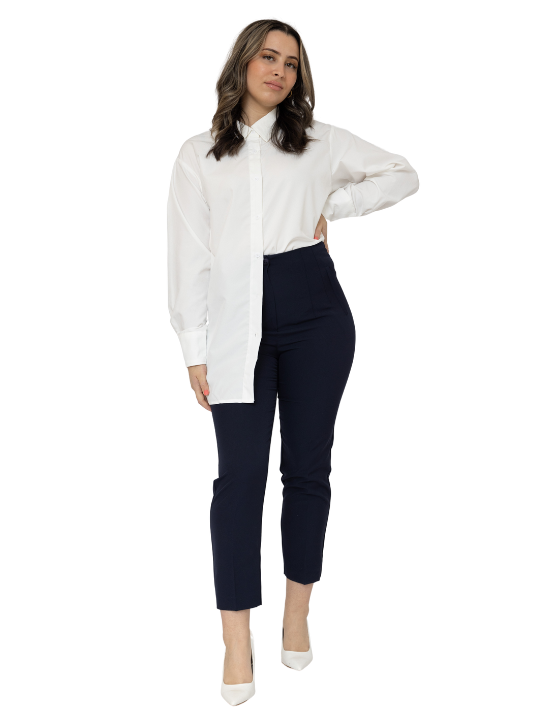 Basic blouse dames – zwart of wit, maat S/M en M/L – foto 4