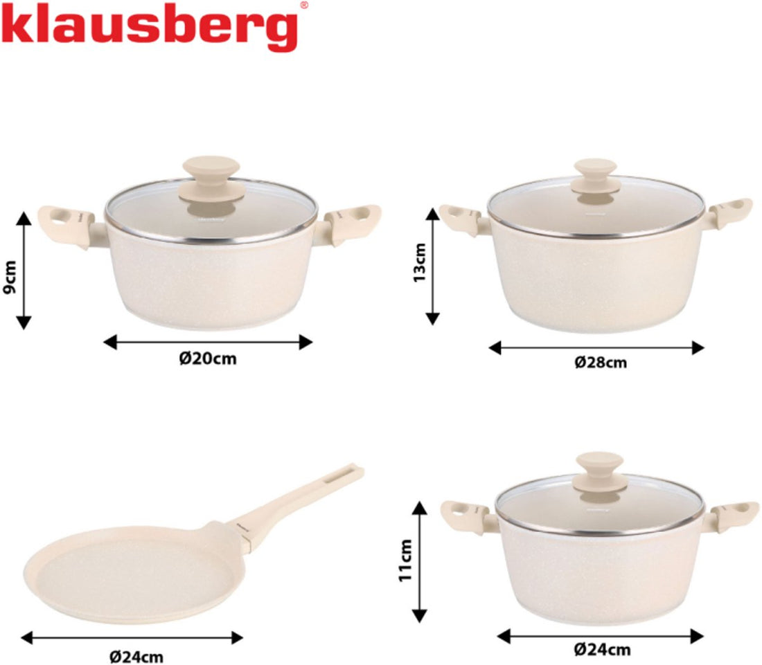 Klausberg KB-7963 pannenset 7-delig beige – marmeren antiaanbaklaag, inductie – foto 4