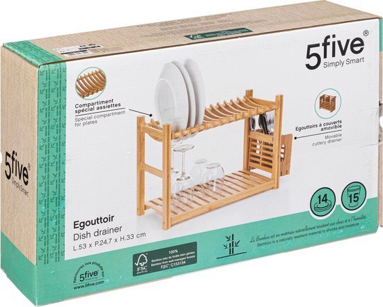5Five Bamboe Afdruiprek - 2 niveau's - 53 x 25 x 33 cm - Beige
