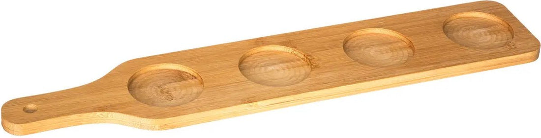 5Five serveerplank/borrelplank met 4 schaaltjes – zwart aardewerk en bamboe – foto 3