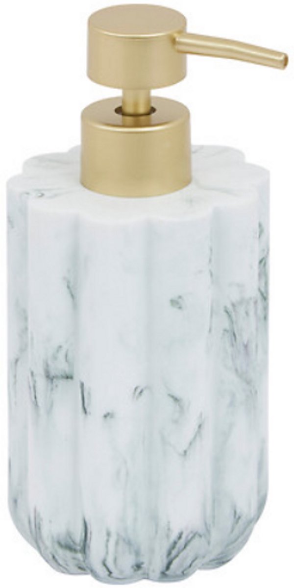 Marby zeepdispenser 230 ml – wit marmerlook, polyresin, 17,6 cm hoog