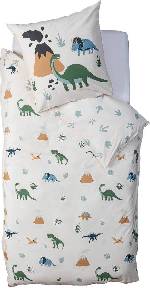 Dino dekbedovertrek kinderen 140 x 200 cm met kussensloop – katoen, omkeerbaar