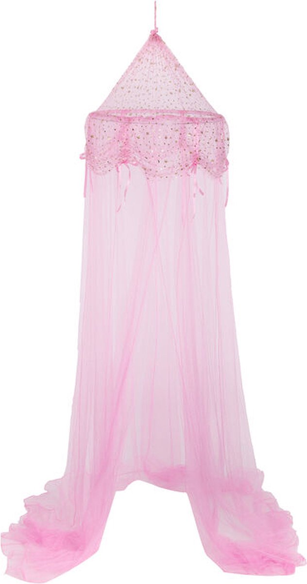 Roze bedhemel voor de kinderkamer – hemeltje van voile met sterretjes, 250 cm
