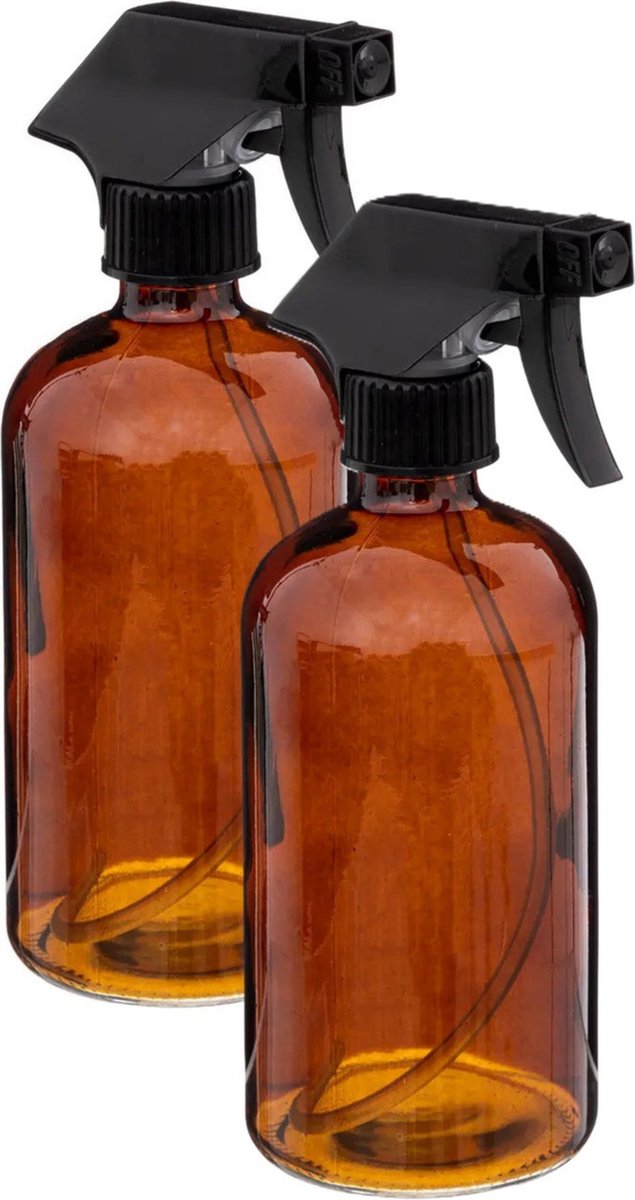 5Five plantenspuit van glas, 450 ml – set van 2, bruin met zwarte kop