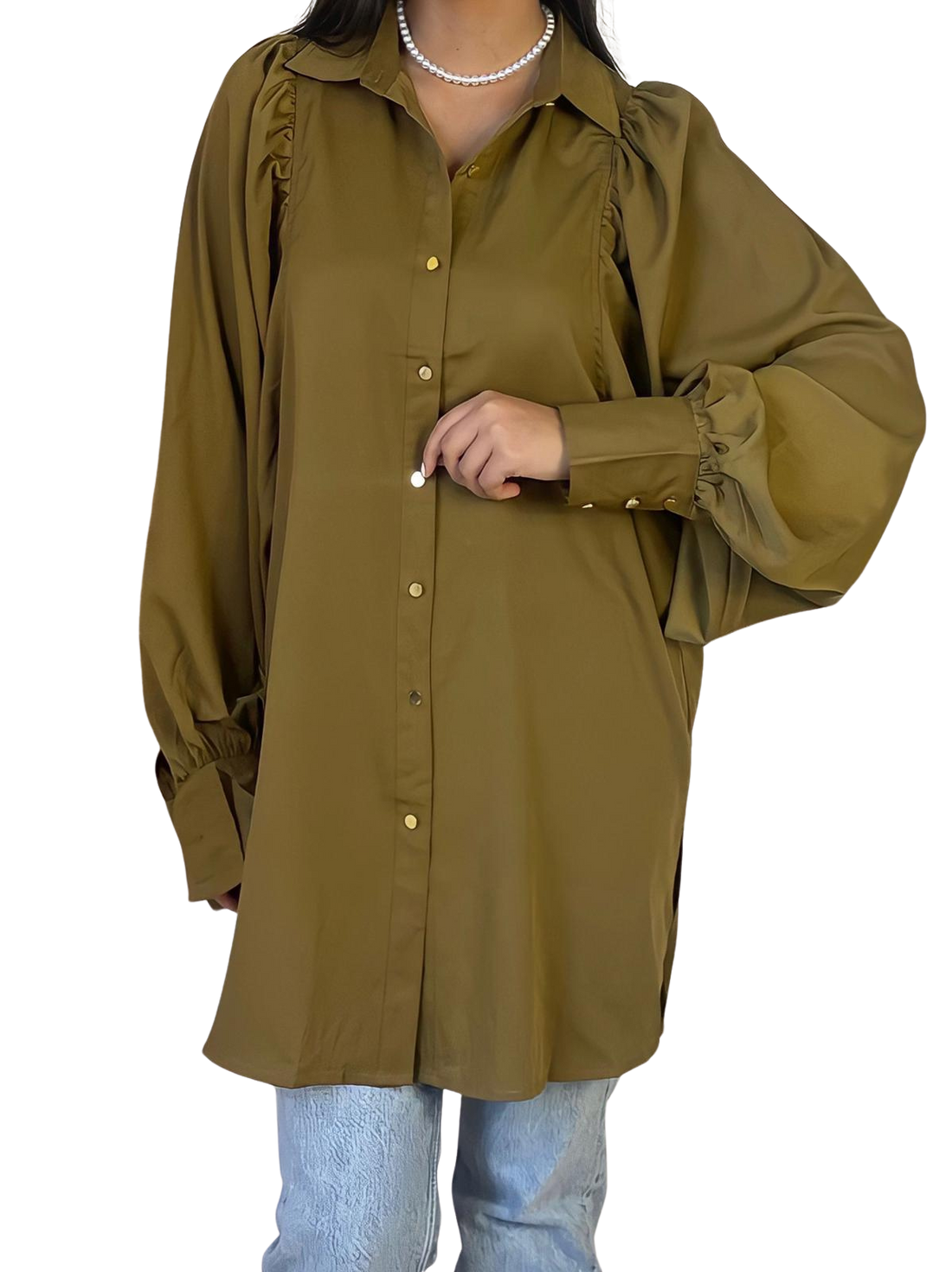 Luna blouse dames – in zwart, wit, beige en olijfgroen, maat S, M en L – foto 23