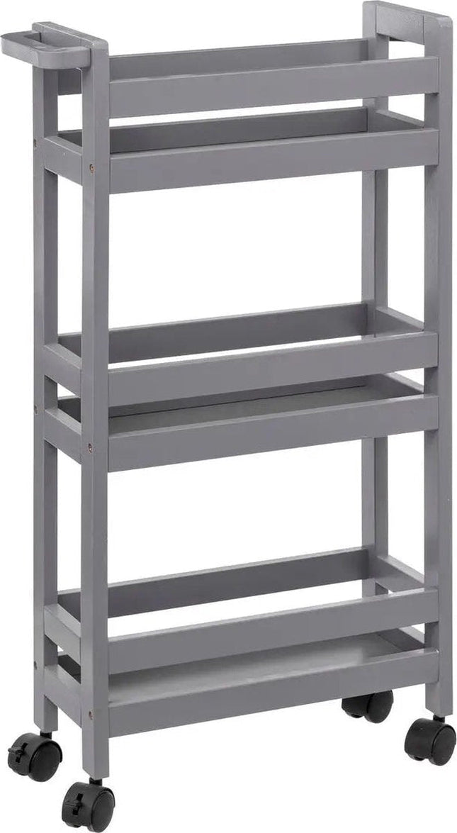 5Five smal badkamerrek op wielen – 3 etages, grijs, 40 x 15 x 75 cm