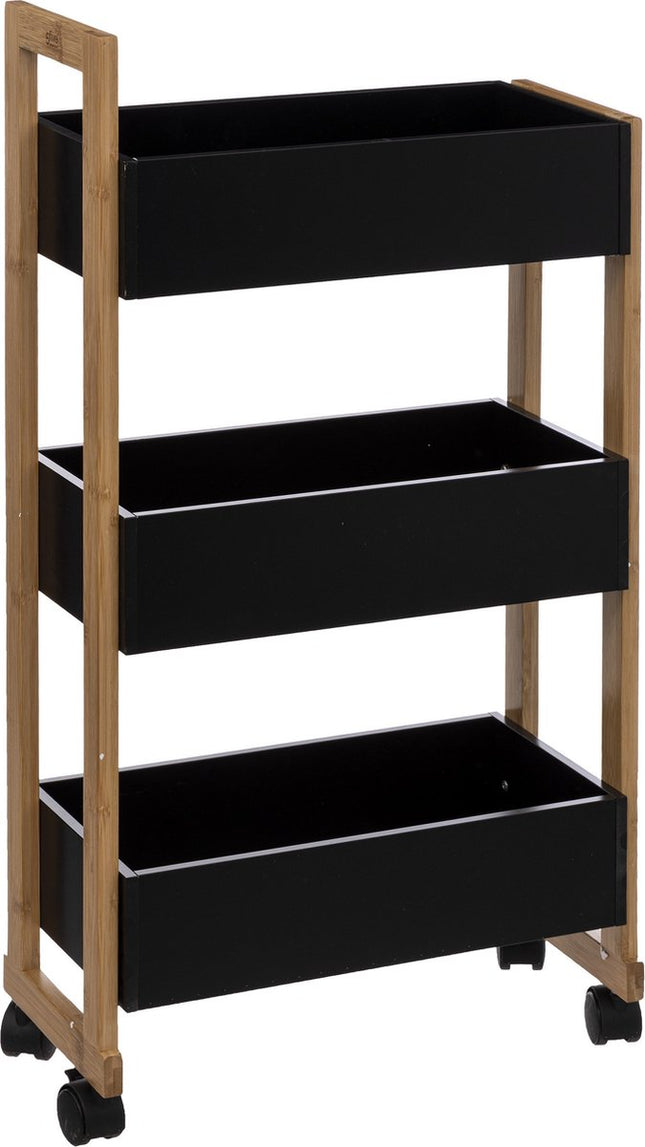 5Five keukentrolley met 3 lagen – bamboe en geperst hout, zwart/bruin