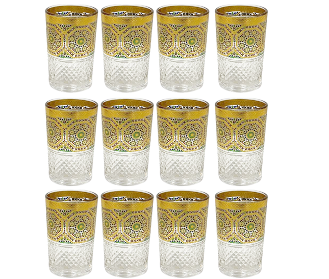Marokkaanse theeglazen met goudrand en mozaïekmotief – set van 12, 160 ml