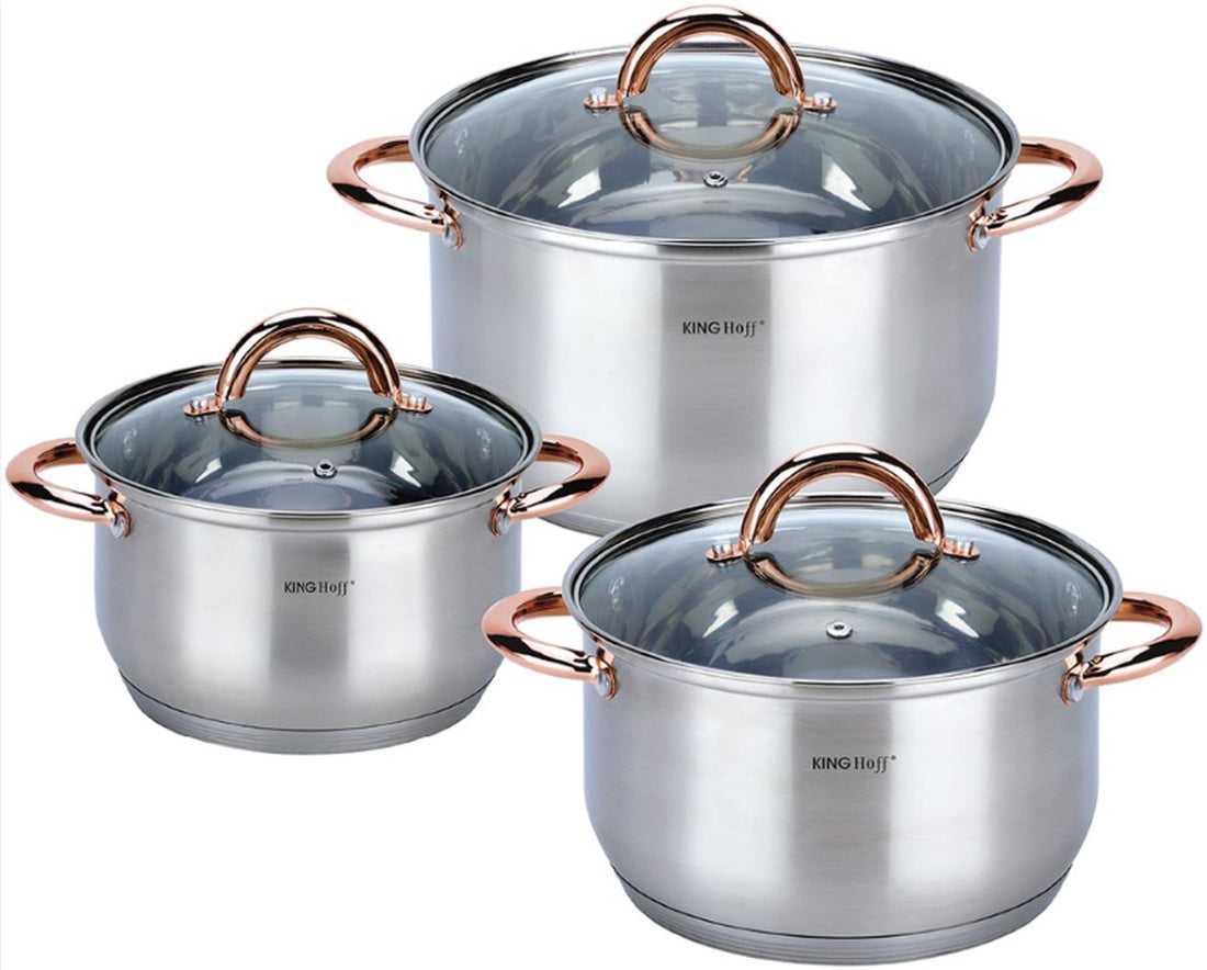 Kinghoff 6-delige pannenset rvs – kookpannen 18, 20 en 24 cm met deksel