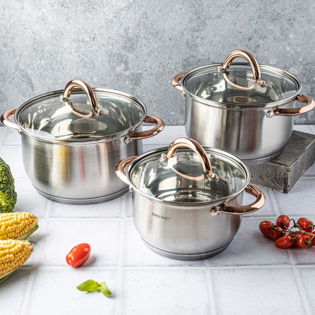 Kinghoff 6-delige pannenset rvs – kookpannen 18, 20 en 24 cm met deksel – foto 2